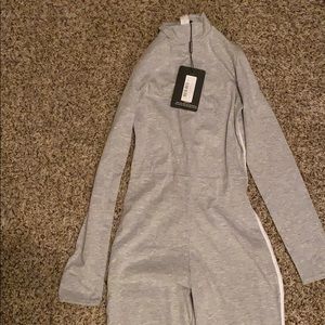 Grey sports stripe high neck jumpsuit
